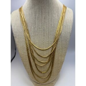 Monet‎ Multi 7 Strand Gold Tone Chain Necklace Layered Draped Statement Jewelry